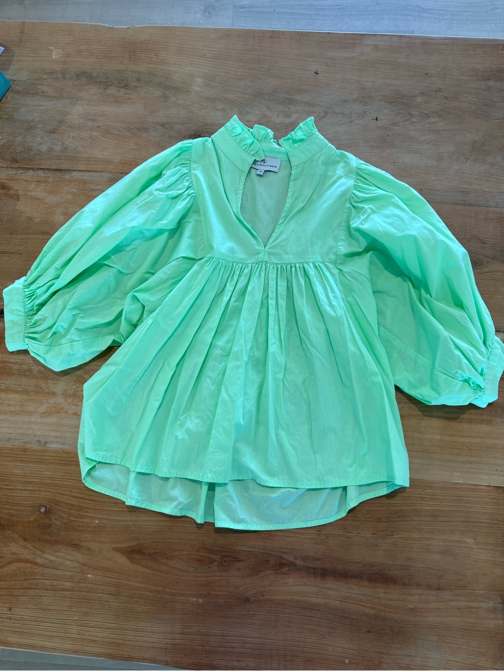Never A Wallflower Mint Green Oversized Puff Sleeve Babydoll Blouse XS